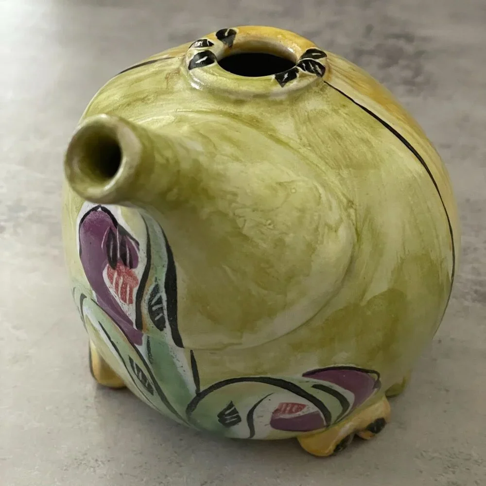 Posey Bacopoulos Studio Art Pottery Whimsical Hand Painted Teapot Creamer Set